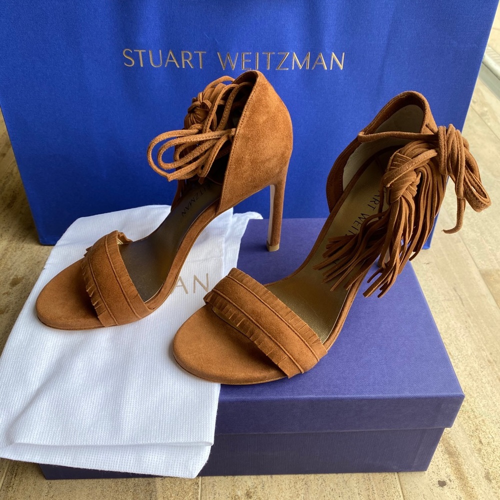 Stuart Weitzman Pompom Suede Sandals Size 5.5